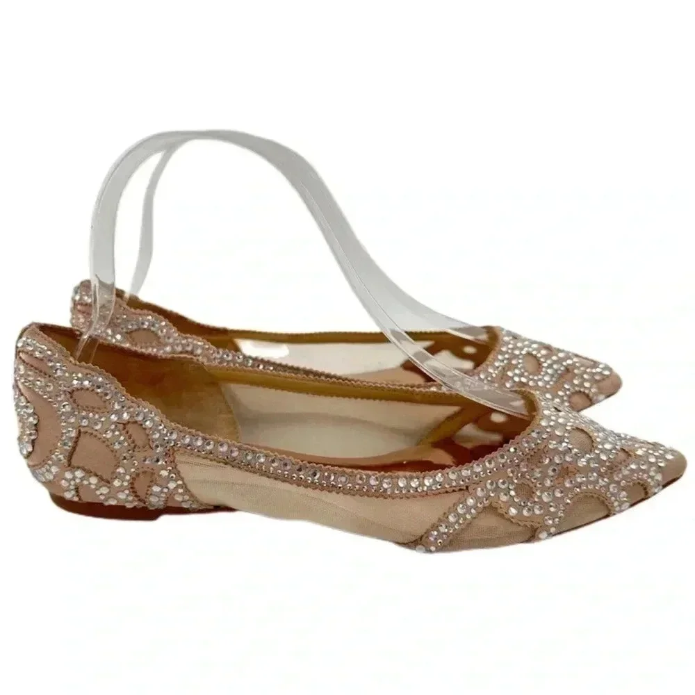 Badgley Mischka Gigi flats size 6.5 pink suede satin rhinestones formal bridal